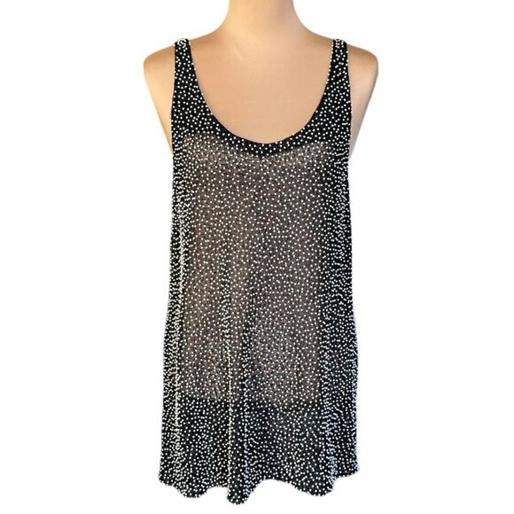 NWT Pearl Beaded Tank Top Sz. M Black Sheer Tunic Long Event Evening 90s - Picture 1 of 11